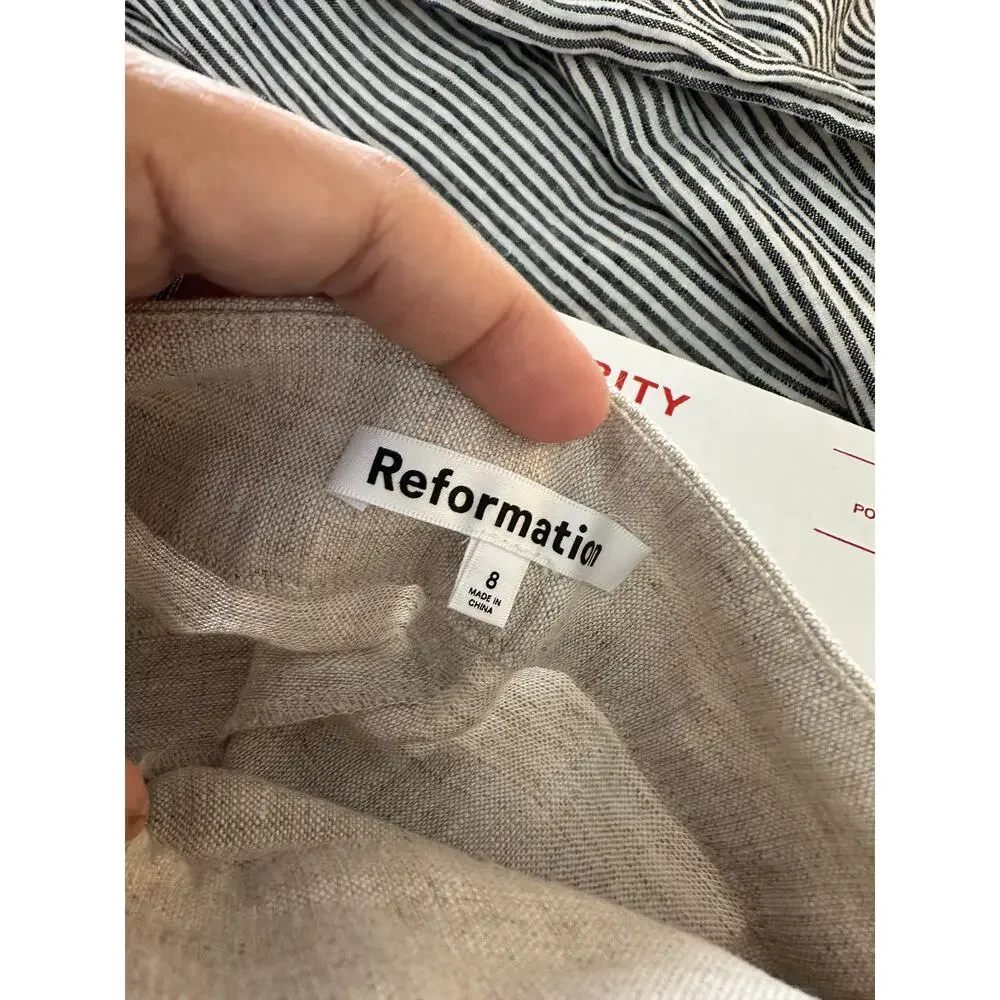 Reformation Asher Linen Low Rise Pant in Oatmeal Womans 8 NWT